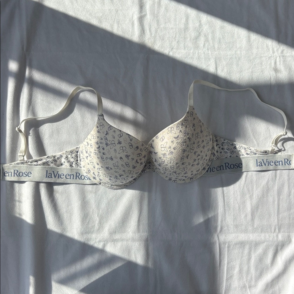 La Vie En Rose White and Blue Push-Up Bra